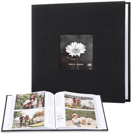 Album photo 10 x 15 cm pour 200 photos – Album photo à pochettes en lin avec fenêtre, 100 pages/200 feuilles, grande capacité pour images horizontales, convient pour les anniversaires de mariage en