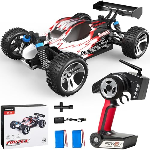 SIMREX 1:18 Scale All-Terrain Ferngesteuertes Auto, 45 km/h, 4WD mit 2.4 GHz Fernbedienung, RC Auto mit 2 wiederaufladbaren Batterie, Geschenk für Kinder und Erwachsene, Rot