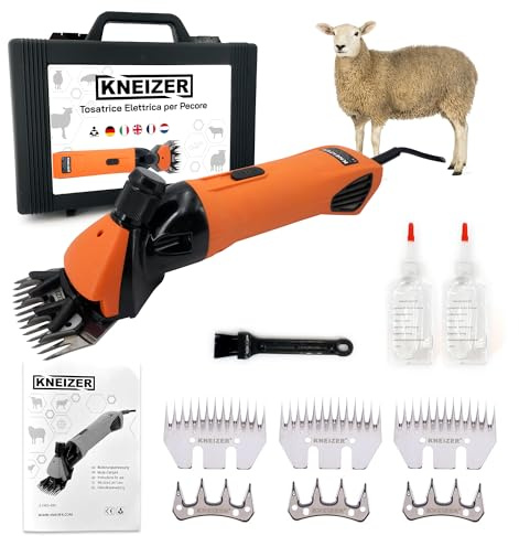Tondeuse Électrique pour Moutons KNEIZER – Kit Complet avec Accessoires – Pour Toutes les Races – Lames Remplaçables – Moteur Puissant – Silencieuse & à Faibles Vibrations – Sans Entretien