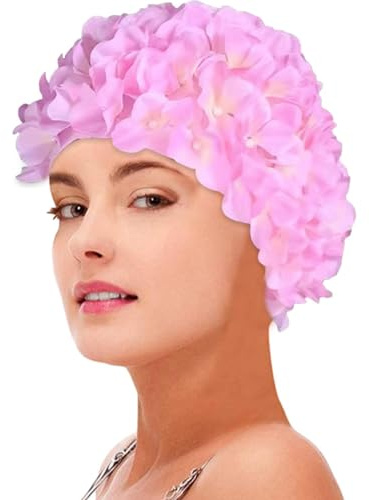Capas De Natación para Mujeres - Sombrero Vintage, Gorra Floral | Sombrero Pétalos Elásticos, Cómoda Cubierta El Cabello Impermeable, Tapa Baño Retro Elegante Damas Adultas La Piscina del