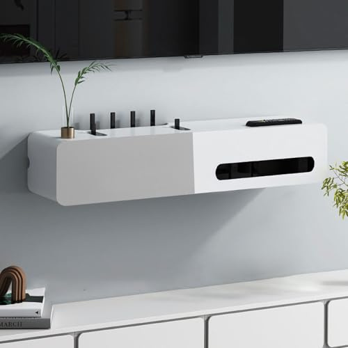 Estante flotante para TV – Consola multimedia montada en la pared y decoración versátil soporte de TV para sala de estar, dormitorio y sala de medios, estante de esquina y caja de blindaje de enchufe