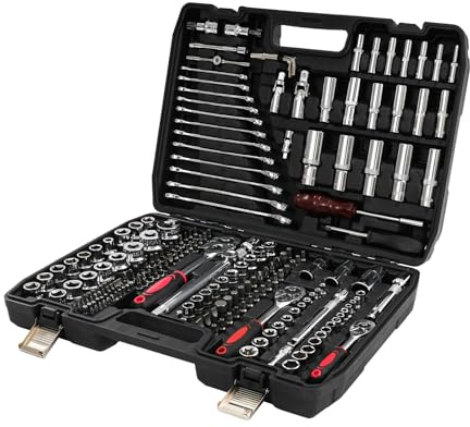 Caja de herramientas de 216 piezas con llave de vaso y destornillador de carraca, carraca intercambiable, numerosas puntas y llaves de vaso, juego de llaves de carraca