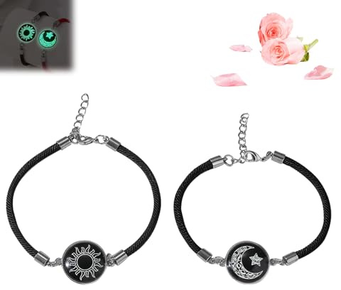 IBHOO Long Distance Touch Bracelets, Touch Bracelets for Couples, Pulseras Que Vibran a La Distancia, Sun and Moon Glass Luminous Bracelet
