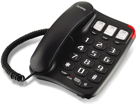 Excelltel Landline Phones for Seniors, Corded Big Button Phone with Photo Speed Dial, Volume Control, Speakerphone, Flash Alert, Easy-to-Use Desk Telephone for Elderly and Home Use (EX-LD-230-BL)