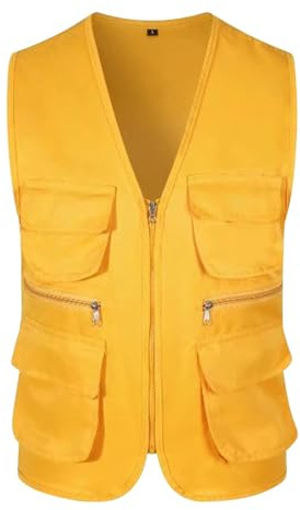 Chaleco de pesca para hombres de verano - Chaleco utilitario de malla ligera con múltiples bolsillos para safari al aire libre, viajes, trabajo, fotografía, 1B-amarillo, XXL