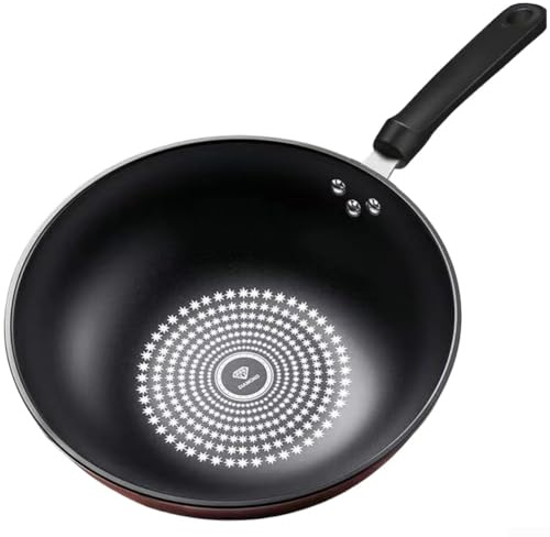 Lastdaytime Wok anti-adhésif avec revêtement diamant fabriqué en fer raffiné, compatible avec la cuisson à induction et l'utilisation de cuisinière à gaz (A-28 cm)