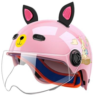 Child Cute Ultra-Thin Cat Ears Kids Motorcycle Half Helmet, DOT Approved, Youth Half Shell Motorcycle Open Face Helmet for Moped Old ATV Cruiser Scooter Helmet, 3-14 Years Old Kids(B)