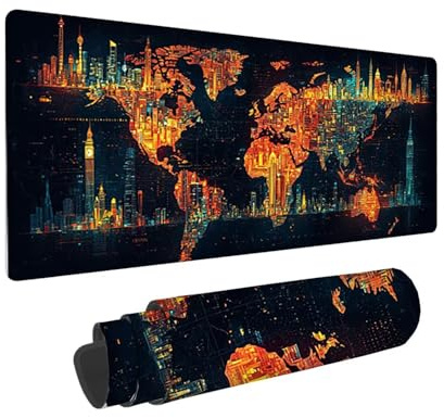 Tapis de Souris de Jeu, 800 x 300 mm XXL Tapis Souris Gaming Grand, Antidérapant Étanche, iExtended Long Clavier Mouse Pad XXL, Accessoire Bureau, pour Gamer, Ordinateur, PC (Carte du Monde) i-747