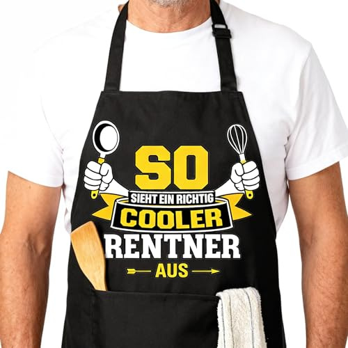 Scinzene Lustige Kochschürze als Renteneintritt Geschenk Männer, Coole Grillschürze für den Garten, Praktisches Rente Geschenk & Rentner Geschenk für Mann mit Taschen