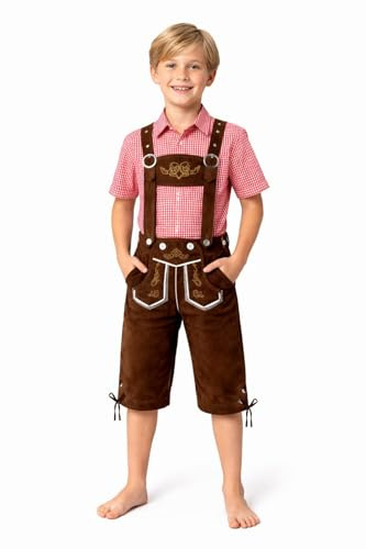 Kilts Boutique Lederhosen tyg outfit, brun, bayersk oktoberfest kostym för pojkar och flickor, traditionella hängslen shorts (4 år)