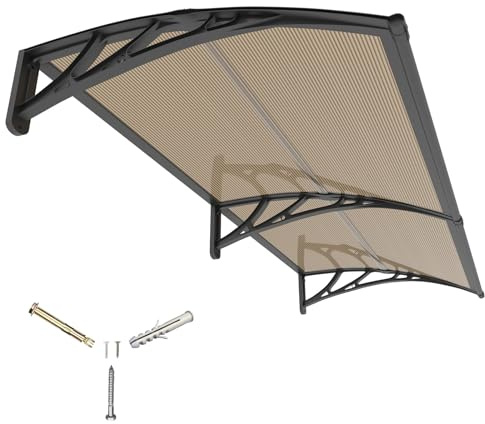 DAWNINGHOMM Auvent de Porte d'entrée 80 x 150 cm, Marquise extérieure en Polycarbonate Transparent, Protection UV, Pluie et Neige, Idéale pour entrée, fenêtre ou terrasse