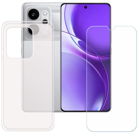 CongJiaLingXi Funda para Realme P4 Power 5G (6.8) + Screen Protector, Translúcido Suave Silicona Caso + Cristal Templado Film Vidrio.
