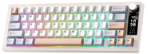 YUNZII IF68 QMK/Via Clavier Gamer Mécanique sans Fil (Beige, Candy) | Format 65% avec Écran TFT et Bouton Rotatif, Bluetooth/2.4G/Filaire, Hot-Swap, PBT, RGB, QWERTY, pour PC/Mac