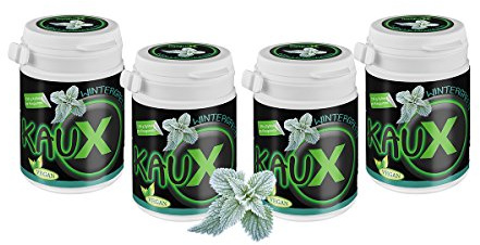 kauX Xylitol Zahnpflege-Kaugummi ohne Aspartam, 4'er Pack Wintergreen (60g=40 Stück pro Dose)