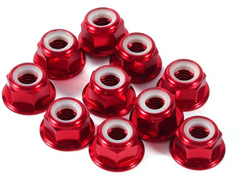 Sechskant-Selbstverriegelungsmuttern, 10 Stück, M5-Mutter, CNC-Aluminium, Flansch, Nylon, selbstsichernde Metallmuttern, dunkelrot