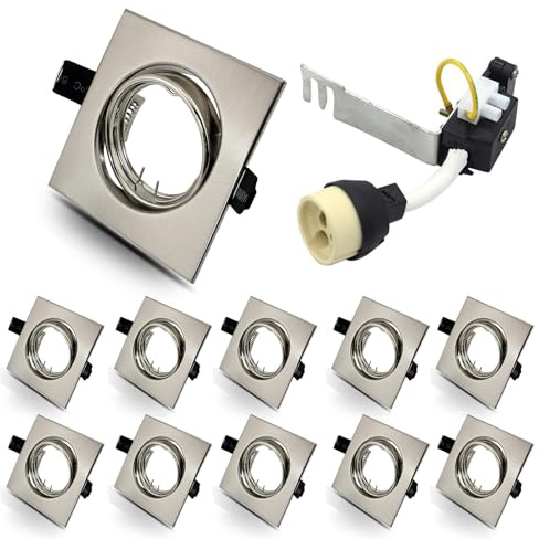HiBay 10x GU10 Downlights Recessed LED Ceiling Lights Square Brushed Chrome | Kitchen Spotlights, Spot Light Fittings, 240V