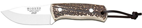 Joker CC75 Bushcraft Erizo Messer, mit Hirschhorngriff, Gürtelmesser mit 7,5 cm MOVA Stahlklinge, inkl. Lederscheide, Werkzeug zum Angeln, Jagen, Camping und Wandern