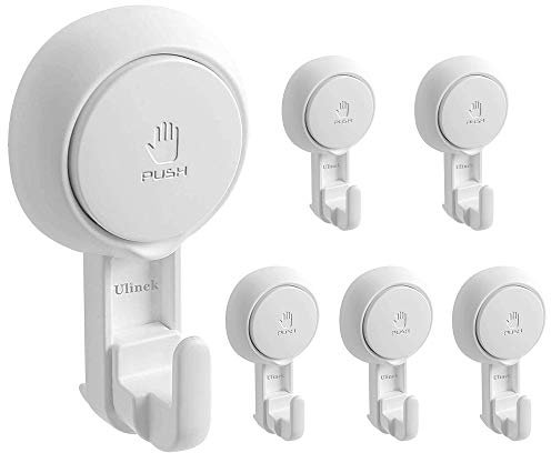 Ulinek Lot de 6 Crochet Ventouse Mural Charge 5KG sans Perçage/Réutilisable/Rotation à 360 Porte Serviette Douche Torchon Plaque Couronne sur Cuisine/Salle de Bain, Crochet Plastique Blanc