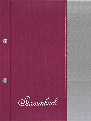 Stammbuch FRAUKE, Fuchsia/grau, Ziernaht, Silberprägung, Format A5+, Buchschrauben