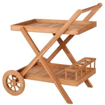 Mr. Carrito de Servir de Teca Chester - Teca - Dinett - café - Carro de té - Butler - Mesa de jardín - Muebles de Exterior - Madera de Teca - para balcón, terraza, jardín de Invierno