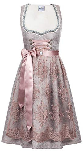 Edelnice Aurelie - Traje típico tirolés (delantal de encaje y charivari, talla 32-54 gris rosa 42