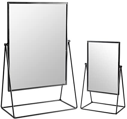 Harbour Housewares 2 Piece Dressing Table Vanity Mirror Set - Free Standing Tabletop Makeup Cosmetic Mirrors - 2 Sizes - Black