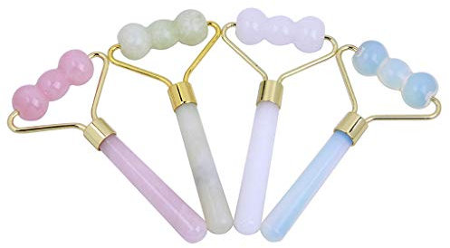 Körper Gesichtsroller Jade Roller Quarz Gesichtsroller Massagegerät Natürliche Verjüngung Stein Für Anti-Aging Nacken Knitterfrei Checks Augen Schlanker Straffung Gesicht, Opal