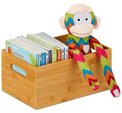 Relaxdays Förvaringsbox bambu, stabil, öppen, förvaringslåda utan lock, HBT: 14 x 30 x 20 cm, bambulåda, natur