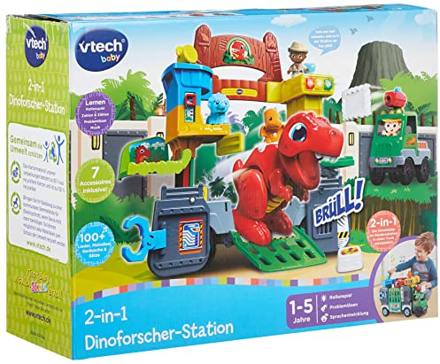 VTech Baby 2-in-1 Dinoforscher-Station – Großes Fahrzeug und Dino-Spielset in einem mit vielen Figuren, Musik, und Lernsätzen – Für Kinder von 1-5 Jahren