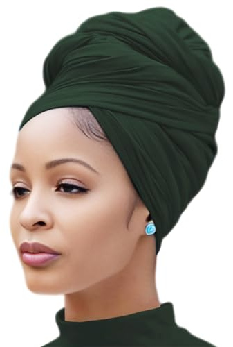 Nonbongoy Head Wraps for Black Women Stretch Headwraps Large Hair Wraps Hijab Scarves for Muslim Head Scarf Turban Headbands Dark Green