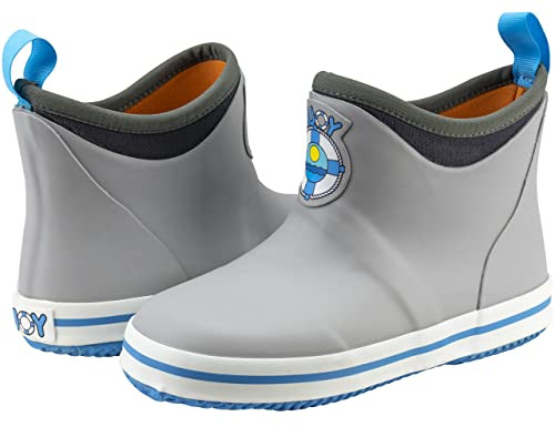 Buoy Boots Girls/Boys Rain Boots, Ankle Boot, Waterproof, Neoprene Insole, Grey/Blue, Size 2