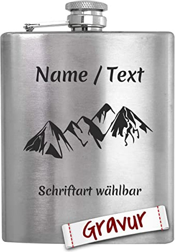 Wandern Geschenk Flachmann Set mit Gravur/Spruch personalisiert, Wanderer Geschenke für Frau, Mann, Oma, Opa, Geschenkidee zum Geburtstag, Ostern, Weihnachten, Ruhestand