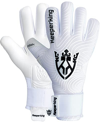 Keeperking Guanti da portiere per adulti, da uomo, con cucitura interna professionale, 4 mm, vestibilità solida, unisex Jonior (9,bianca)