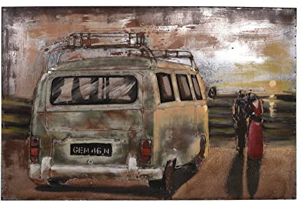 Dynamic24 3D Metallbild Pärchen Metall Wandbild Retro Bild Bar Küche Wohnzimmer Deko Transporter Bus Camper