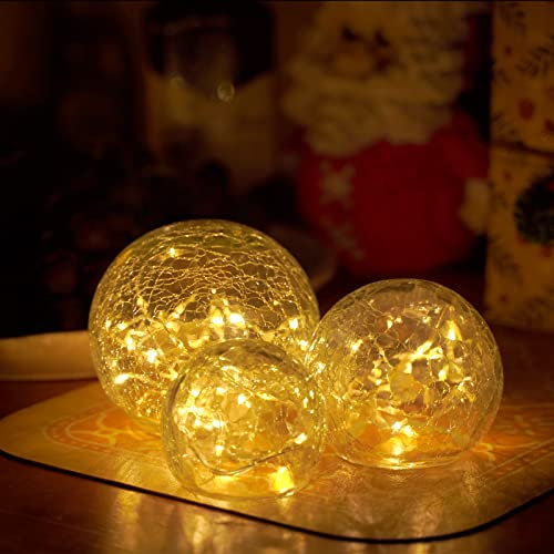Zodight Palla Vetro Natalizie Luci LED, Decorazioni Natalizie Palla Vetro Illuminata con Crepato, 8 Modalità Luci Interno Decorative a Batteria per Centro Tavola Natalizio/Decorazioni Luminose