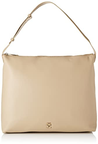 Tommy Hilfiger Damen Tote Bag Tasche TH Casual Hobo mit Reißverschluss, Beige, Einheitsgröße