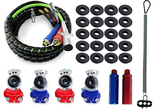 TORQUE 15ft Semi Truck AirLine Kit with Gladhands and Glad Hand Seals Air Way Kit Truck Hose 3 in 1 ABS Air Power Line Hose Wrap 7 Way Electrical Cable for Semi Truck Trailer Tractor (TR813215)