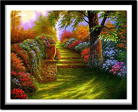 Cekog Malen Nach Zahlen Wald Sonnenschein DIY Handgemalt Ölgemälde Leinwand Kits für Erwachsene Kinder mit Pinseln Acrylpigment Zeichnung Paint by Numbers für Haus Wand Decor 50x65cm Ohne Rahmen