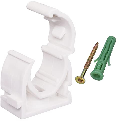 SKIR'CO (20 Stück) Rohrschellen, Kunststoffschellen für 16mm Rohre, Rohrschellen mit Schloss, Schlauchaufhänger, Rohrschellen weiß