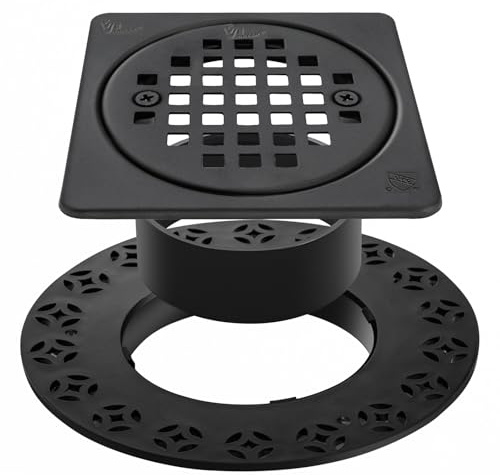 4 Inch Drain Grate Kit Compatible with Schluter Kerdi-Drain Flange Square Shower Floor Drain SS304 Stainless Steel and ABS Material - CUPC Certification, Matte Black