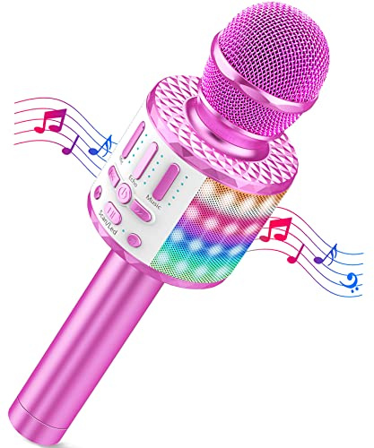 Wireless Microphone with Lights, Karaoke Bluetooth Microphone for Kids Adults, Portable Toy Karaoke Mic Speaker Machine, Home KTV Player Support Phone/Pad/TV for Party Singing, Boys Girls Best Gifts
