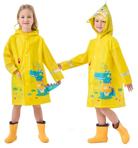 Lymaha Chubasquero ligero para niños impermeable transparente ala de sombrero ampliada poncho de lluvia con capucha (FR/ES, Letras, L, Regular, Regular, Amarillo)