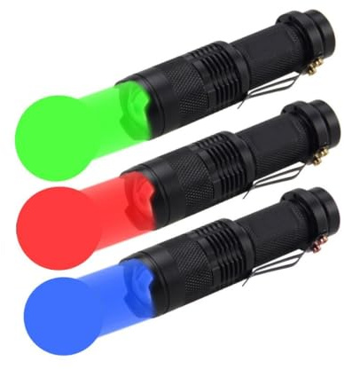 MODOAO Pack de 3 lampes de poche LED rouge, bleue et verte, étanches et zoomables, avec 3 modes d'éclairage, pour le camping, la chasse, la randonnée, la pêche de nuit