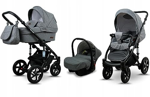 BabyLux® Kinderwagen Set 3 in 1 - Sky Lark - incl. Babywanne, Buggy Sportsitz, Auto-Babyschale - Autositz - Kinderwagenset - Kombikinderwagen mit Wickeltasche, Regenschutz usw.