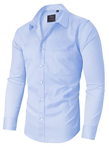 siliteelon Men Shirts Non Iron Business Shirt for Men Adult Blue Cotton Men's Dress Formal Regular Fit Button Down Shirt Stretch Mens Shirts Long Sleeve Work, Office, Wedding, Party,Concer