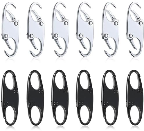 Lot de 12 fermetures éclair - Clip de fermeture éclair - Antivol - Pour bagages, portefeuille, sac à dos - Fermés (noir + argent)