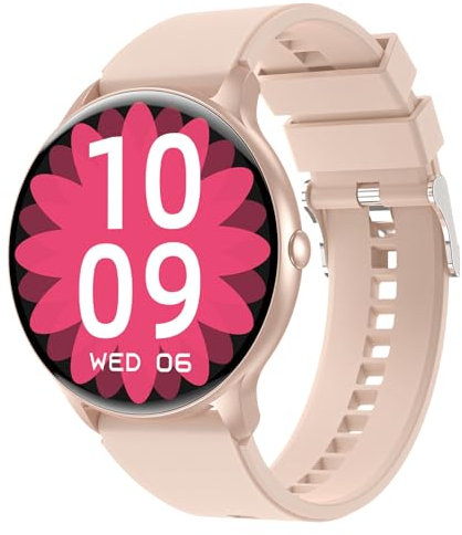 findtime Smartwatch Rund Damen mit Telefonfunktion Gesundheitsuhr Blutdruckmessung Whatsapp Telefonieren Schrittzähler Uhr Damen Pulsmesser Armband Fitnessarmband für Damen Smart Watch Rosa