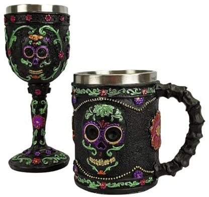 Fellflying -Totenkopf-Becher Und Weinkelch, 2-teiliges Set Totenkopf-Bierbecher, Skelett-Krugbecher Aus Edelstahl, Mittelalterlicher Totenkopf-Becher, Kaffee, Tee, Wasser, Trinkbecher Für Oder Bar