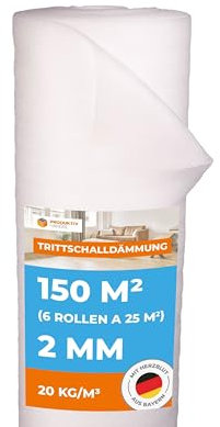 Trittschalldämmung 2 mm Profi Basic 150 m² 6 Rollen als Laminatunterlage und Parkettunterlage zur Schall- und Wärmedämmung aus PE-Schaumfolie Fußbodenheizung