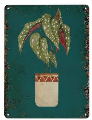 Watercolor Begonia Maculata Plant Lover Novelty Retro Metal Tin Sign, Funny Wall Decor Garage Bar Courtyard Living room 8x12 Inch